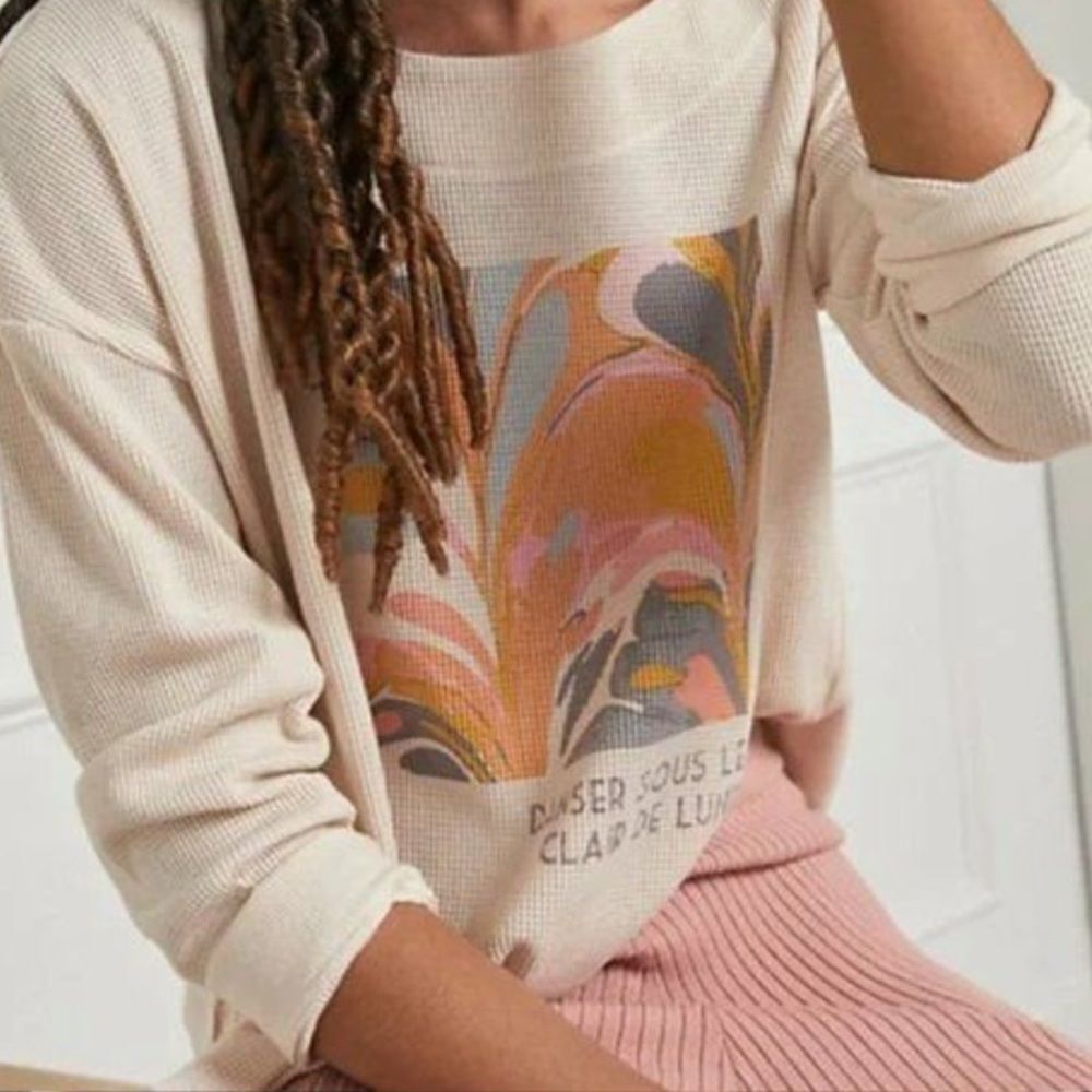 Anthropologie danser sous le clair de lune Waffle Knit Long Sleeve Top Size XS